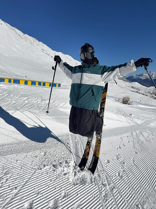 Kund @confettyboy i Dope Spartan Snowboardjacka Herr Stripe Bottle Green/Light Grey Renewed