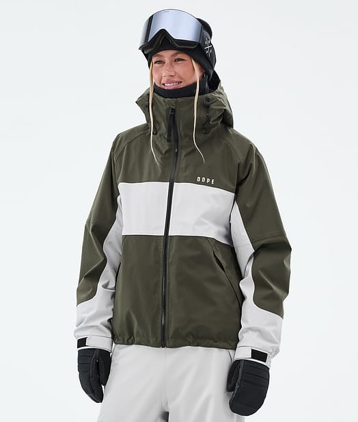 Dope Spartan W Snowboardjacka Dam Stripe Olive Green/Light Grey