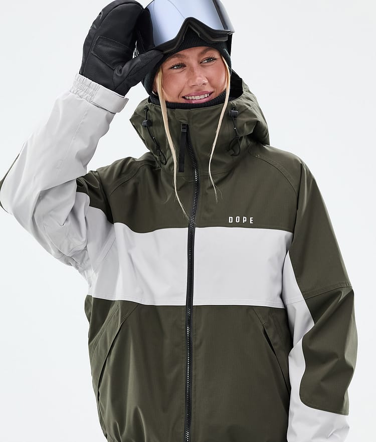 Dope Spartan W Snowboardjacka Dam Stripe Olive Green/Light Grey, Bild 2 av 9